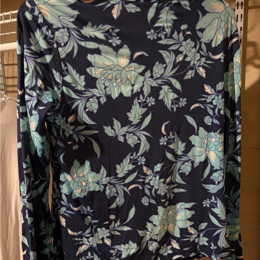 Lands' End Floral Blouse - Navy and Mint